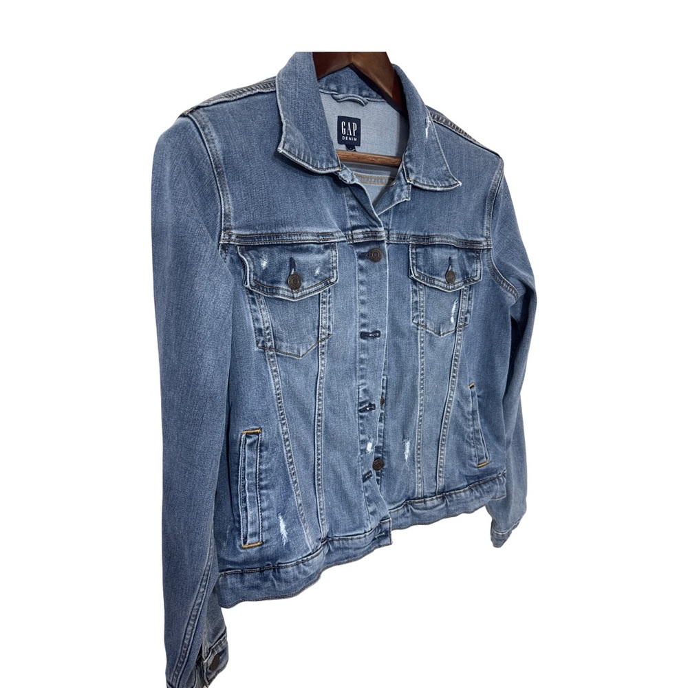 GAP Women's Blue Denim Jacket with Stretch, Size Large - Picture 3 of 6